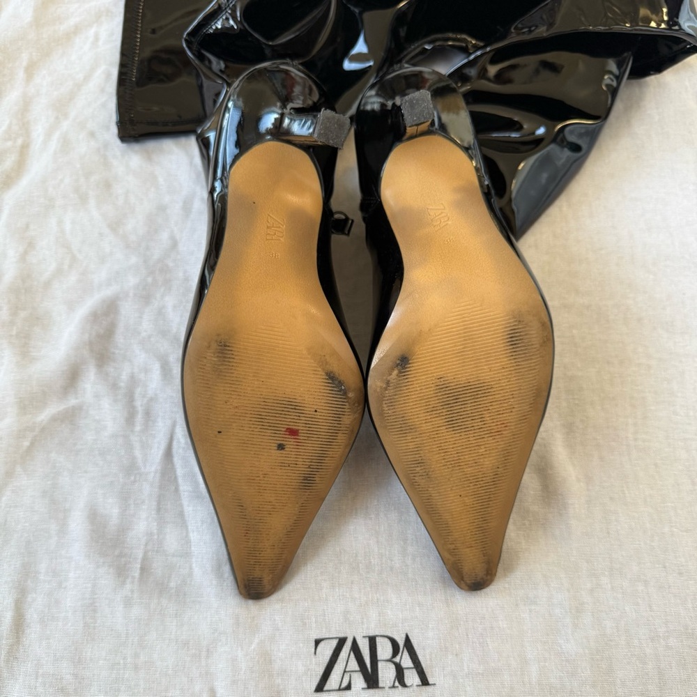 Zara Black Patent Over-the-Knee Stiletto Boots. Retail: $199. US 7.5, EU 38 size - Picture 9 of 16
